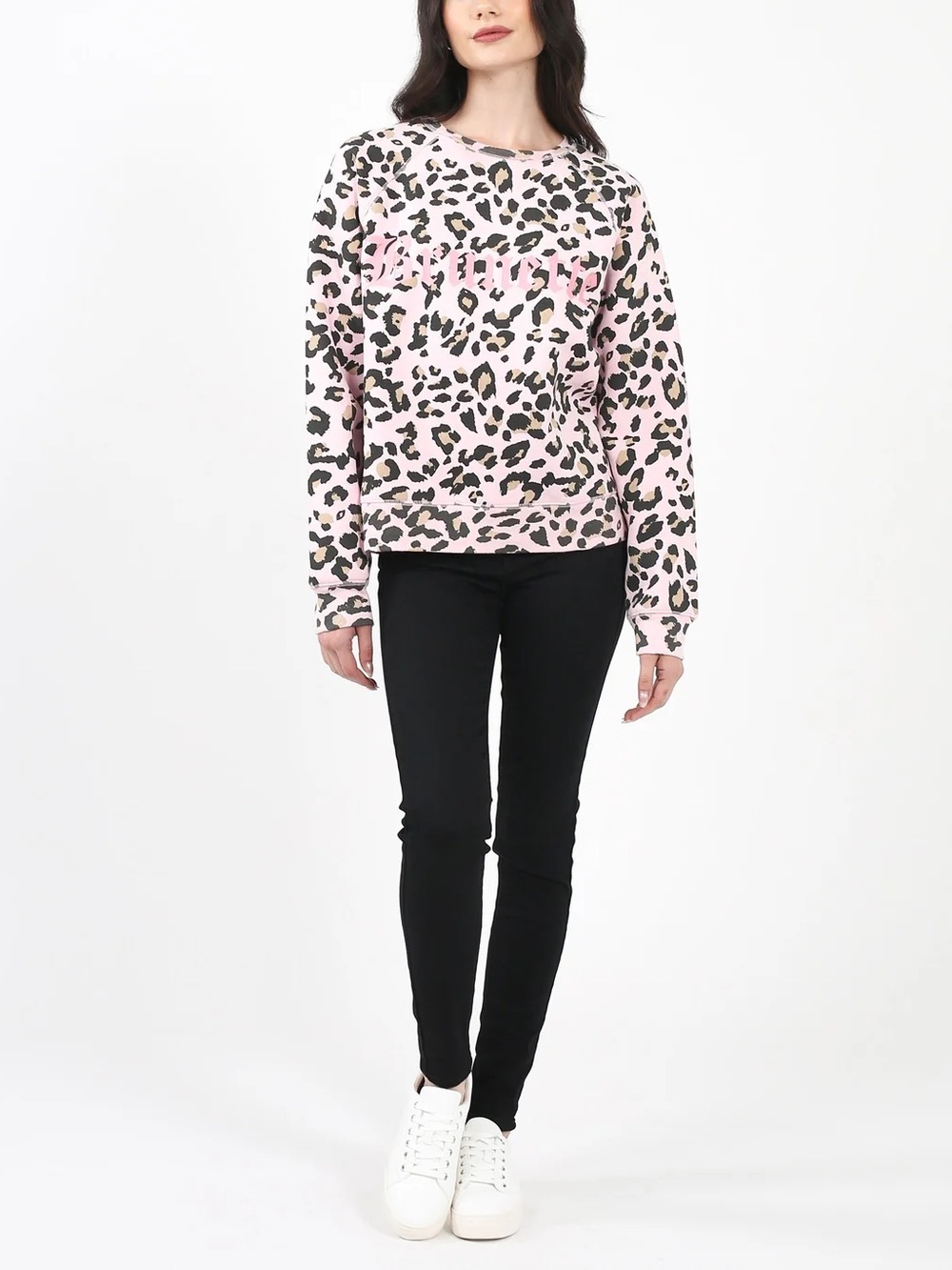 Brunette The Label “Silver” Crewneck Sweatshirt (NWOT) Pink Leopard Print, S/M